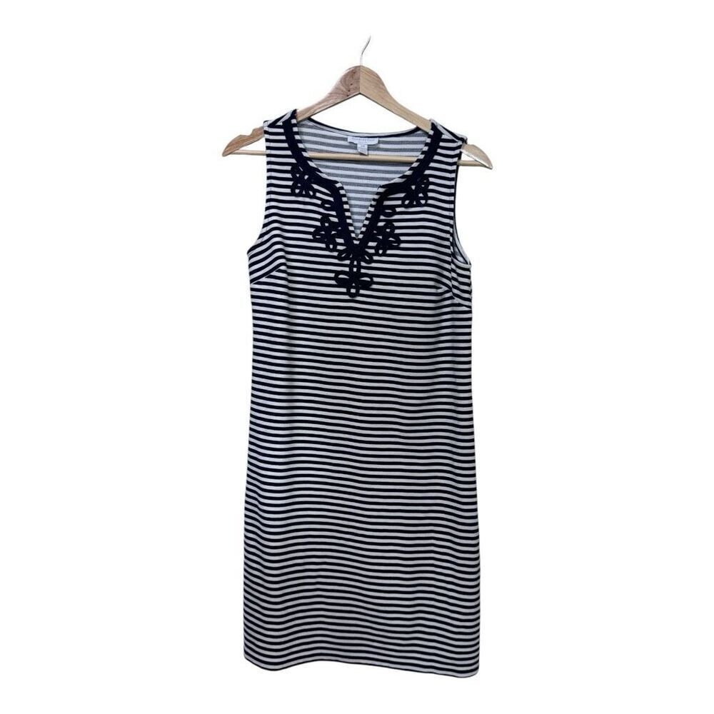 Charter Club Ocean Theme  Nautical  Blue and White Stripe Dress, Size medium pet